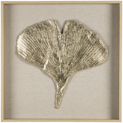 Leen Bakker - Schilderij Ginko Goudkleur /glas - 50x50 Cm - MDF - Goudkleurig#Beige#Crème - 5.5x50x50 Cm