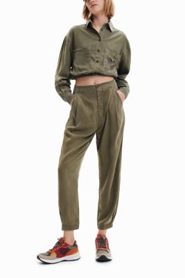 Cropped shirt met een zakje met hart - GREEN - L Cropped shirt met een zakje met hart - GREEN - L