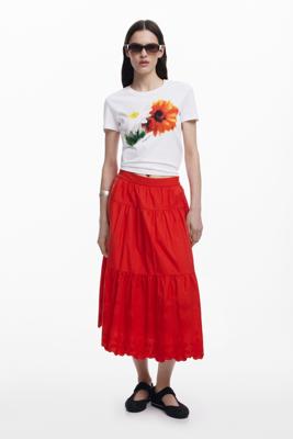 Lange rok met borduursels - RED - XL