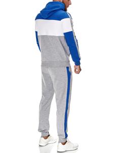 Heren joggingpak grijs - blauw - wit - huispak - 1082