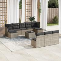 11-delige Loungeset met kussens poly rattan grijs
