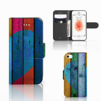 Apple iPhone 5 | 5s | SE Book Style Case Wood Heart - Cadeau voor je Vriend