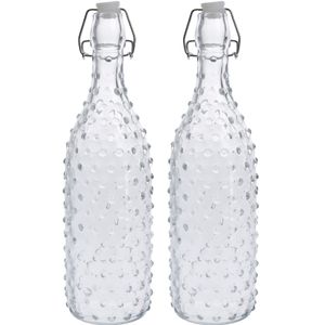 2x Glazen flessen transparant stippen met beugeldop 1000 ml