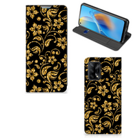 OPPO A74 4G Smart Cover Gouden Bloemen
