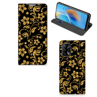 OPPO A74 4G Smart Cover Gouden Bloemen - thumbnail