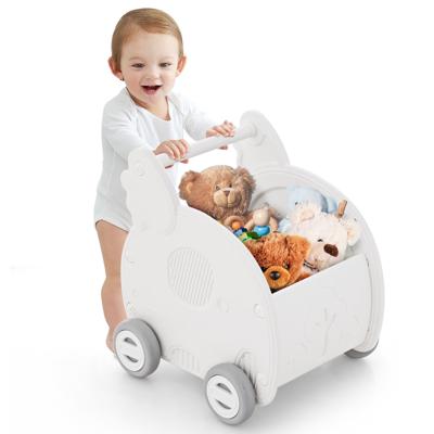 Baby Loopwagen Hulp Schuif Speelgoed 4-wiel Kinderwagen in Olifantenvorm Wit