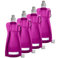 Waterfles/drinkfles opvouwbaar - 10x - fuchsia roze - kunststof - 420 ml - schroefdop - karabijnhaak