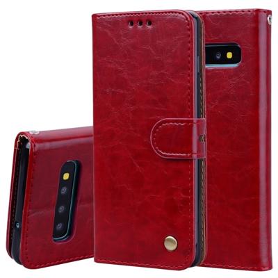 Zakelijke stijl olie Wax textuur horizontale Flip leren Case voor Galaxy S10 met houder & kaartsleuven & portemonnee (rood)