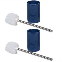 2x stuks wc/toiletborstels inclusief houders blauw/zilver 37 cm van RVS/keramiek - thumbnail