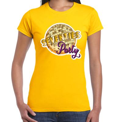 Disco T-shirt voor dames - geel - 70s party - disco bol - Jaren 70 - themafeest