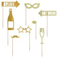 PartyDeco foto prop set Champagne - Bruiloft - goud - set 8x stuks - 20-40 cm - Fotoprops - thumbnail