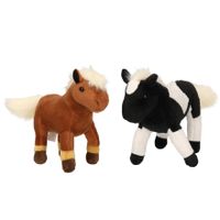 Set van 2x stuks pluche dieren paarden knuffels 25 cm