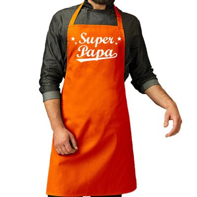 Vaderdag cadeau schort - super papa - oranje - keukenschort - heren - verjaardag