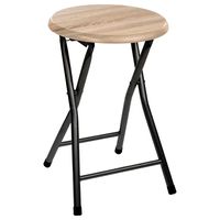Bijzet krukje/stoel - Opvouwbaar - zwart/hout - 46 cm   - - thumbnail