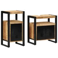 Badkamermeubelset met opslag 2 pcs Bruin Massief ruw mango hout
