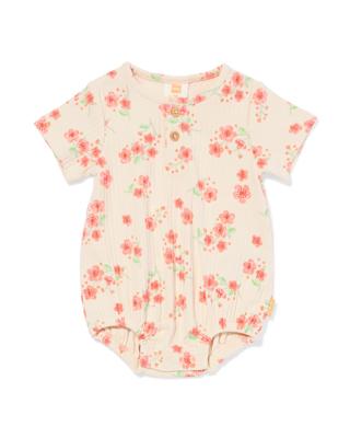 HEMA Newborn Romper Rib Bloemen Ecru (ecru)