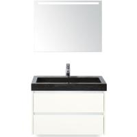 Dante Badmeubelset 80 cm - Wit Hoogglans - Wastafel Hardsteen Wit Lucca met Sence Spiegel