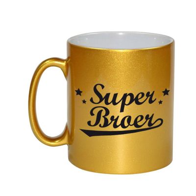 Super broer cadeau gouden mok / beker sterren 330 ml Super broer cadeau gouden mok / beker sterren 330 ml