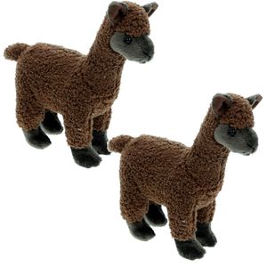 Set van 2x stuks pluche knuffel dieren bruine Alpaca van 20 cm