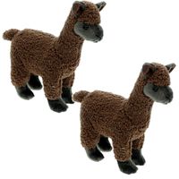 Set van 2x stuks pluche knuffel dieren bruine Alpaca van 20 cm - thumbnail