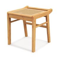 Bamboe Make-Up Krukje met Rotan Oppervlak & Anti-Slip Voetzolen Stevig Krukje met Verstevigingsstang voor Woonkamer Slaapkamer