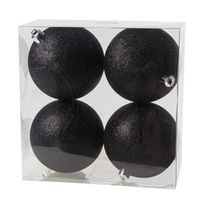 12x Zwarte glitter kerstballen 10 cm kunststof