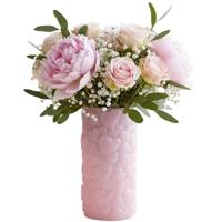 DK Design Bloemenvaas Hearts - roze - keramiek - 15 x 30 cm - bloemenvaas Lente
