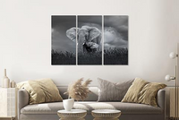 Karo-art Schilderij - Moeder en baby olifant, 3 luik, 120x80cm, wanddecoratie