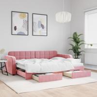 Slaapbank met onderschuifbed en lades 80x200 cm fluweel roze