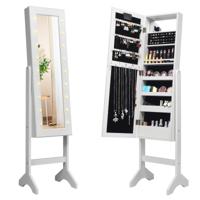 18 LED's Sieradenkast Helder Glas Spiegel over de Volle Lengte Opslag Organisator voor de Verzameling van Alle Soorten Sieraden (Wit)
