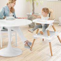 4-In-1 Babystoel Baby Houten Eetstoelen met 5-Punts Veiligheidsgordel 4-Stappen Verstelbaar Afneembaar Dienblad & PU Kussen Kaki