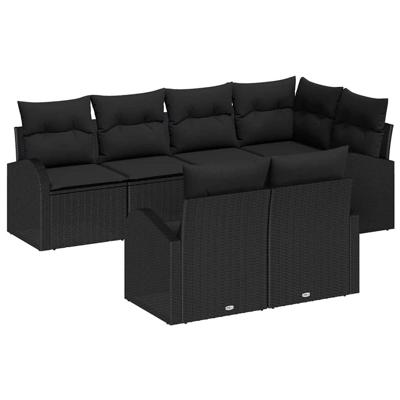 Tuinbankenset met kussen met opslag 7 pcs Zwart poly rattan