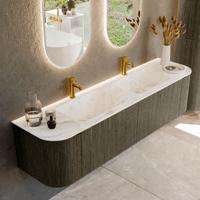 Badmeubel Mondiaz Kurve-Dlux | 180 cm cm | Meubelkleur Shadow | Wastafelkleur Frappe | Solid surface | Wasbak beiden zijden spoelbak | 2 kraangaten