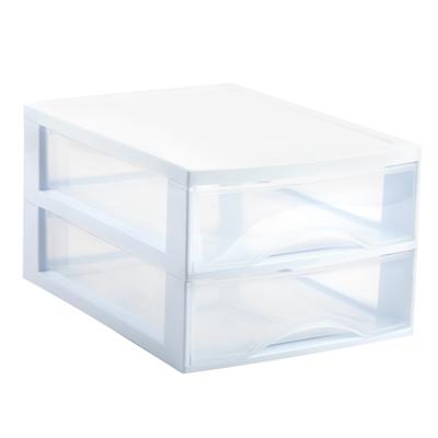 Ladekastje bureau organizer - 2 lades - wit/transparant - L26 x B35 x H19 cm - kunststof