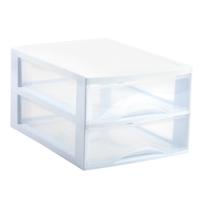 Ladekastje bureau organizer - 2 lades - wit/transparant - L26 x B35 x H19 cm - kunststof