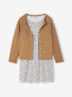 Set met vest en bloemenjurk meisje kameel