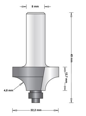 8 MM AFRONDFREES (DUIVEJAGER) MET ONDERLAGER