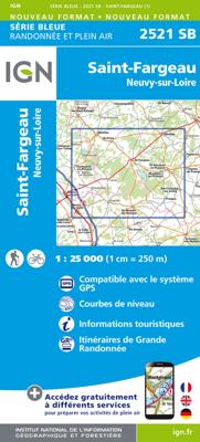 Wandelkaart - Topografische kaart 2521 SB - Serie Bleue St-Fargeau, Neuvy-sur-Loire | IGN - Institut Géographique National
