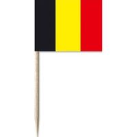 100x Vlaggetjes prikkers Belgie 8 cm hout/papier - Cocktailprikkers - thumbnail