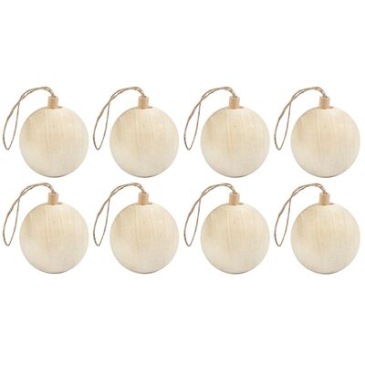 8x Kerstboom decoratie ballen van licht hout 6,4 cm