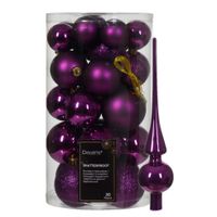 Kerstversiering set - 30x st kunststof kerstballen en glazen piek - paars