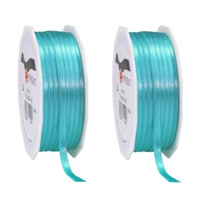 2x Luxe turquoise satijnen lint rollen 0,6 cm x 50 meter cadeaulint verpakkingsmateriaal - Cadeaulinten