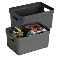 Sunware Opbergboxen Sigma - kunststof - antraciet - 2x box met inhoud - 5 liter - 25 x 18 x 12 cm