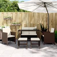 6-delige Tuinset met kussens poly rattan bruin