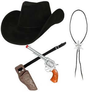 Sheriff verkleedset - 4-delig - incl hoed/holster/revolver/ketting - volwassenen