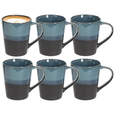 Koffiemokken Lagune - 6x stuks - Keramiek - blauw/grijs - 360 ml - 9 x 10 cm