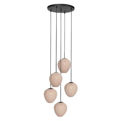 Steinhauer 5-lichts hanglampHaloSwap rond zwart en crème kappen - 4283ZW