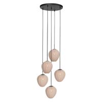 Steinhauer 5-lichts hanglampHaloSwap rond zwart en crème kappen - 4283ZW