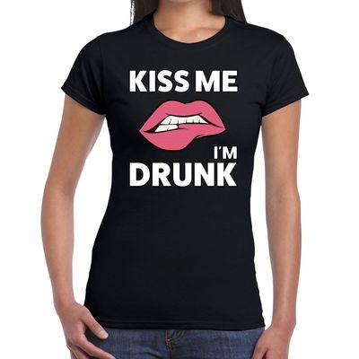 Kiss me i am drunk t-shirt zwart dames