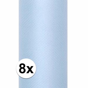 Glitter tule stof - 8x rollen - lichtblauw - 15 x 900 cm - hobbyartikelen/knutselspullen - gaatjesst